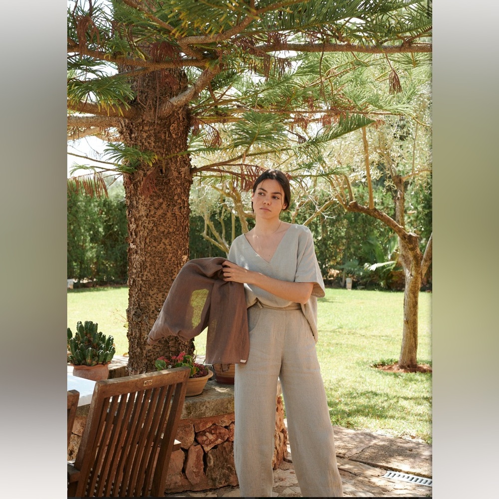 Frankie natural waffle linen pants S-M